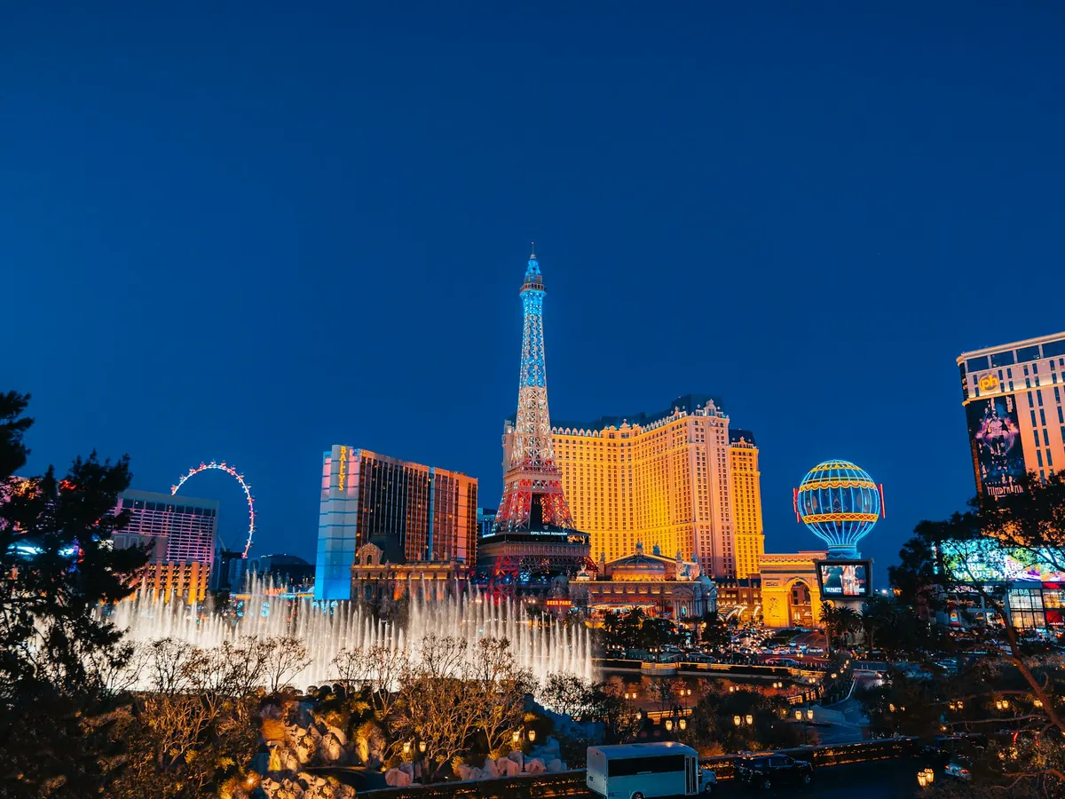The Las Vegas Strip lit up at blue hour